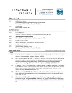 1
J O N A T H A N S.
L E F C H E C K
University of Maryland
Center for Environmental Science
Cambridge, MD 2161