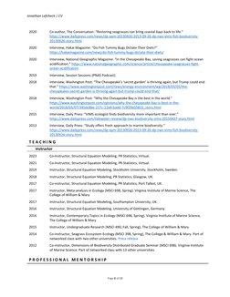 Jonathan Lefcheck | CV
Page 8 of 13
2020
Co-author, The Conversation: “Restoring seagrasses can bring coasta