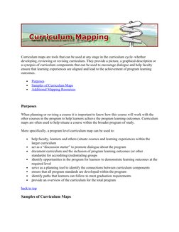 Curriculum maps are tools that can be used at any stage in the curriculum cycle–whether 
developing, reviewing or revising cu