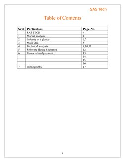 SAS Tech
Table of Contents
Sr #
Particulars
Page No
SAS TECH
4
1
Market analysis
4
2
Industry at a glance
6,7
3
Main idea
8
4
