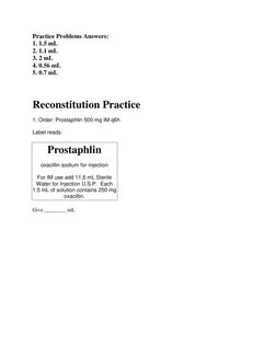 Reconstitution Dosage Calculation Guide | PDF | Dose (Biochemistry ...