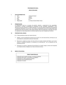 PROGRAMACIÓN ANUAL  
ÁREA DE RELIGION 
 
I. 
DATOS INFORMATIVOS: 
 
I.E.P. 
 
 
: “Teresa de Calcuta” 
 
 Áreas 
 
 
: Reli
