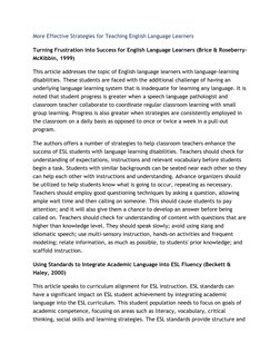 More Effective Strategies for Teaching English Language Learners 
Turning Frustration into Success for English Language Learn