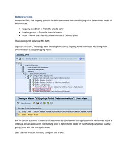 Introduction 
In standard SAP, the shipping point in the sales document line item shipping tab is determined based on 
below