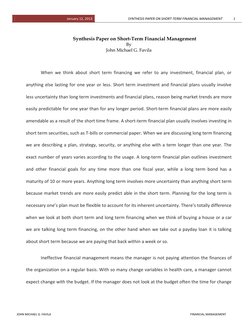January 12, 2013 
                                     SYNTHESIS PAPER ON SHORT-TERM FINANCIAL MANAGEMENT             1