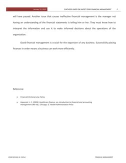 January 12, 2013 
                                     SYNTHESIS PAPER ON SHORT-TERM FINANCIAL MANAGEMENT             2