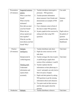 Presentation
(10 minutes)
Suggested sentence 
pattern:
Who is your best 
friend?
What is her/his 
nickname?
How did you meet