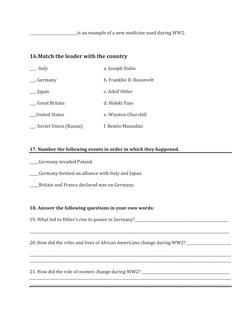 World War II Unit Test Questions | PDF | World War II | Empire Of Japan