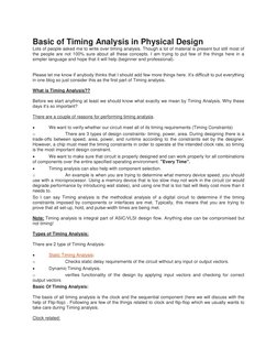 Basic of Timing Analysis in Physical Design 
Lots of people asked me to write over timing analysis. Though a lot of material