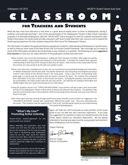 Shakespeare LIVE! 2012 
MACBETH: Student/Teacher Study Guide 
Shakespeare LIVE! is the Educational Touring Company of The Sha