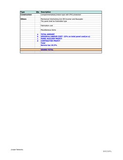 Type
Qty
Description
Construction
Compartmentalised,Indoor type with IP42 protection
Others
Mechanical Interlocking b/w EB In