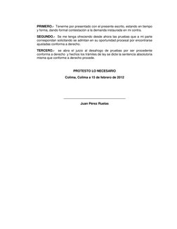 PRIMERO.-  Tenerme por presentado con el presente escrito, estando en tiempo 
y forma, dando formal contestación a la demanda