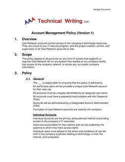 Sample Document 
 
 
Account Management Policy (Version 1) 
1. 
Overview 
User/Network accounts control access to the compa
