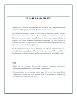 PLEASE READ FIRST!!!
Pall Corporation is providing this document as only one possible source of information for the
investiga