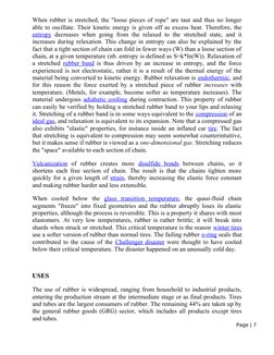 When rubber is stretched, the "loose pieces of rope" are taut and thus no longer 
able to oscillate. Their kinetic energy is