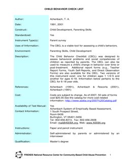 CHILD BEHAVIOR CHECK LIST 
 
 
FRIENDS National Resource Center for Community-Based Child Abuse Prevention      1 
Author: 
A