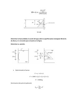 YP   
        
  
           
 
 
YP= 8ft 
 
Determinar la fuerza debida a la acción del agua sobre la superficie plana recta