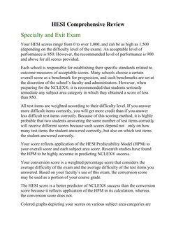 HESI Comprehensive Review 
 
Specialty and Exit Exam 
Your HESI scores range from 0 to over 1,000, and can be as high as 1,50