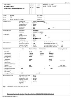 Data sheet for
FLOW ELEMENT
TATA CONSULTANCY ENGINEERING LTD
NO
BY
DATE
Project : 6527A –
GSR PILOT  PLANT
00
AT
5/26/2013
Ta