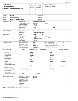 Data sheet for
FLOW ELEMENT
TATA CONSULTANCY ENGINEERING LTD
NO
BY
DATE
Project : 6527A –
GSR PILOT  PLANT
00
AT
5/26/2013
Ta