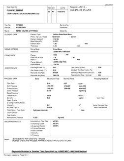 Data sheet for
FLOW ELEMENT
TATA CONSULTANCY ENGINEERING LTD
NO
BY
DATE
Project : 6527A –
GSR PILOT  PLANT
00
AT
5/26/2013
Ta