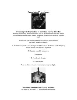 Broaching Procedures 
 
Broaching with Keyway Sets or Individual Keyway Broaches  
Bushings are required. Shims are require