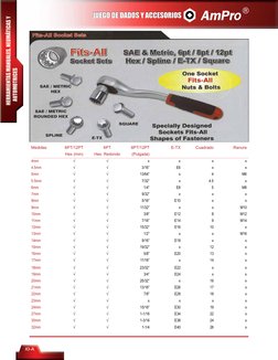 10-A
JUEGO DE DADOS Y ACCESORIOS
Medidas
6PT/12PT
6PT
6PT/12PT
E-TX
Cuadrado
Ranura
Hex (mm)
Hex. Redondo
(Pulgada)
4mm
√
√
x