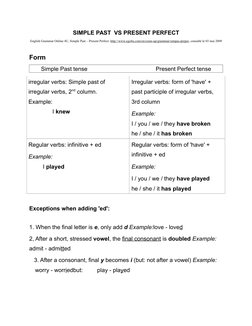 SIMPLE PAST  VS PRESENT PERFECT
English Grammar Online 4U, Simple Past – Present Perfect. http://www.ego4u.com/en/cram-up/gra