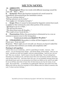 MILTON MODEL
18.
AMBIGUITY:
a.
Phonological: Where two words with different meanings sound the 
same. IE:  “Hear”, “Here”
b.