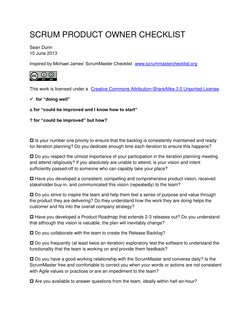 (http://creativecommons.org/licenses/by-sa/3.0/deed.en_US)SCRUM PRODUCT OWNER CHECKLIST 
Sean Dunn 
10 June 2013 
Inspired b