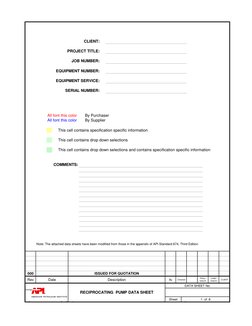 API 674 Reciprocating Pump Data Sheet | PDF | Technology & Engineering