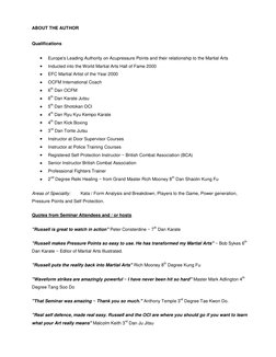 ABOUT THE AUTHOR 
 
Qualifications 
 
Europe's Leading Authority on Acupressure Points and their relationship to the Mart