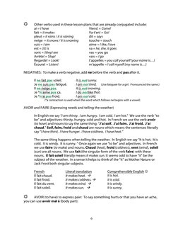 6
® 
Other verbs used in these lesson plans that are already conjugated include:  
ai = I have 
fait = it makes 
pleut = it