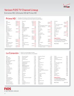 3  | 
Verizon FiOS TV Channel Lineup
Extreme HD, Ultimate HD & Prime HD
Prime HD
Includes all channels in the box below and a