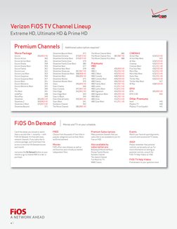 Verizon FiOS TV Channel Lineup
Extreme HD, Ultimate HD & Prime HD
4  | 
Premium Channels
Additional subscription required.1
M