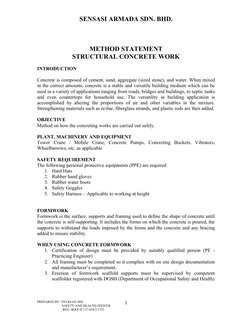 Method Statement for Concrete Works | PDF | Concrete | Personal ...