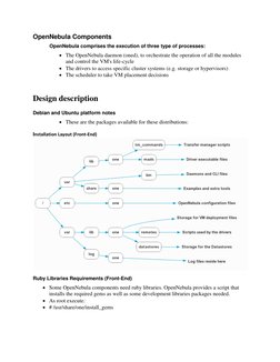 OpenNebula Components 
OpenNebula comprises the execution of three type of processes:  
 The OpenNebula daemon (oned), to or