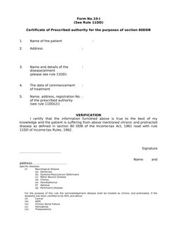 Form No. 10-I for 80DDB Certification | PDF