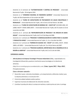 3 | P á g i n a  
 
- 
Asistente en el seminario de “AUTOMATIZACION Y CONTROL DE PROCESOS”-  Universidad 
Nacional de Trujill