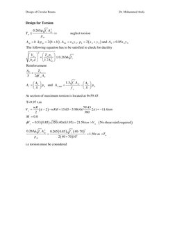 Design of Circular Beams 
 
Dr. Mohammed Arafa 
 
 
 
Design for Torsion 
(
)
(
)
'
2
0
0
0
0
0
0
0
0
2
'
2
0.265
neglect tor