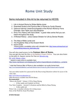 Rome Unit Study
Items included in this kit to be returned to HCOS:
1. Life in Ancient Rome by Shilpa Mehta-Jones
2. Greenleaf