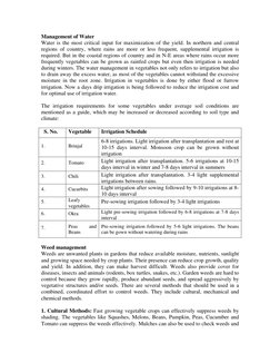Management of Water  
Water is the most critical input for maximization of the yield. In northern and central 
regions of cou
