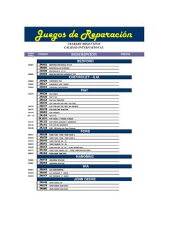 TRABAJO ARGENTINO
CALIDAD INTERNACIONAL
CODIGO 
BOMBA
CÓDIGO
DESCRIPCION
PRECIO
BA001
JR001
BEDFORD CON ROSCA  57/70
JR005
BE