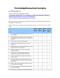 Cambridge Behavioural Inventory.pdf Cambridge Behaviour Scale Scoring Key | PDF | Cognitive Science | Cognition