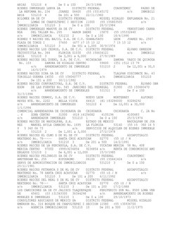 ARIAS
531210
4
De 0 a 100
26/3/1998
BIENES INMUEBLES LERVA SA
DISTRITO FEDERAL
CUAUHTEMOC
PASEO DE
 LA REFORMA No. 234
JUAREZ