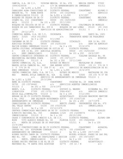 CAMPIN, S.A. DE C.V.
YUCATAN MERIDA
65 No. 478
MERIDA CENTRO
97000
(999)9236536
s/n
C/V DE ARRENDAMIENTO DE INMUEBLES
531311