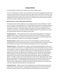 E Grades of Marble 
First classification is based on the marble colour: Green, White or Black 
There are 4 classifications of