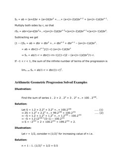 Sn = ab + (a+d)br + (a+2d)br2 +……+ (a+(n–2)d)brn–2 + (a+(n–1)d)brn–1. 
  
Multiply both sides by r, so that 
  
rSn = abr+