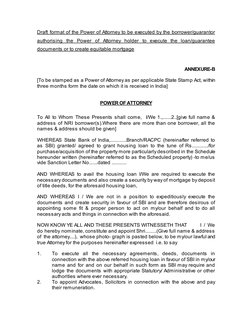 Draft format of the Power of Attorney to be executed by the borrower/guarantor 
authorising the Power of Attorney holder to e