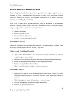 Contabilidad Gerencial 
9 
Proyecto final UACJ-Otoño 2010 
Efectos de la inflación en la información contable 
Debido al impa